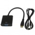 Full HD 1080P Mini HDMI Male to VGA Female Video Adapter Cable with Audio Cable  Length  22cm   Black